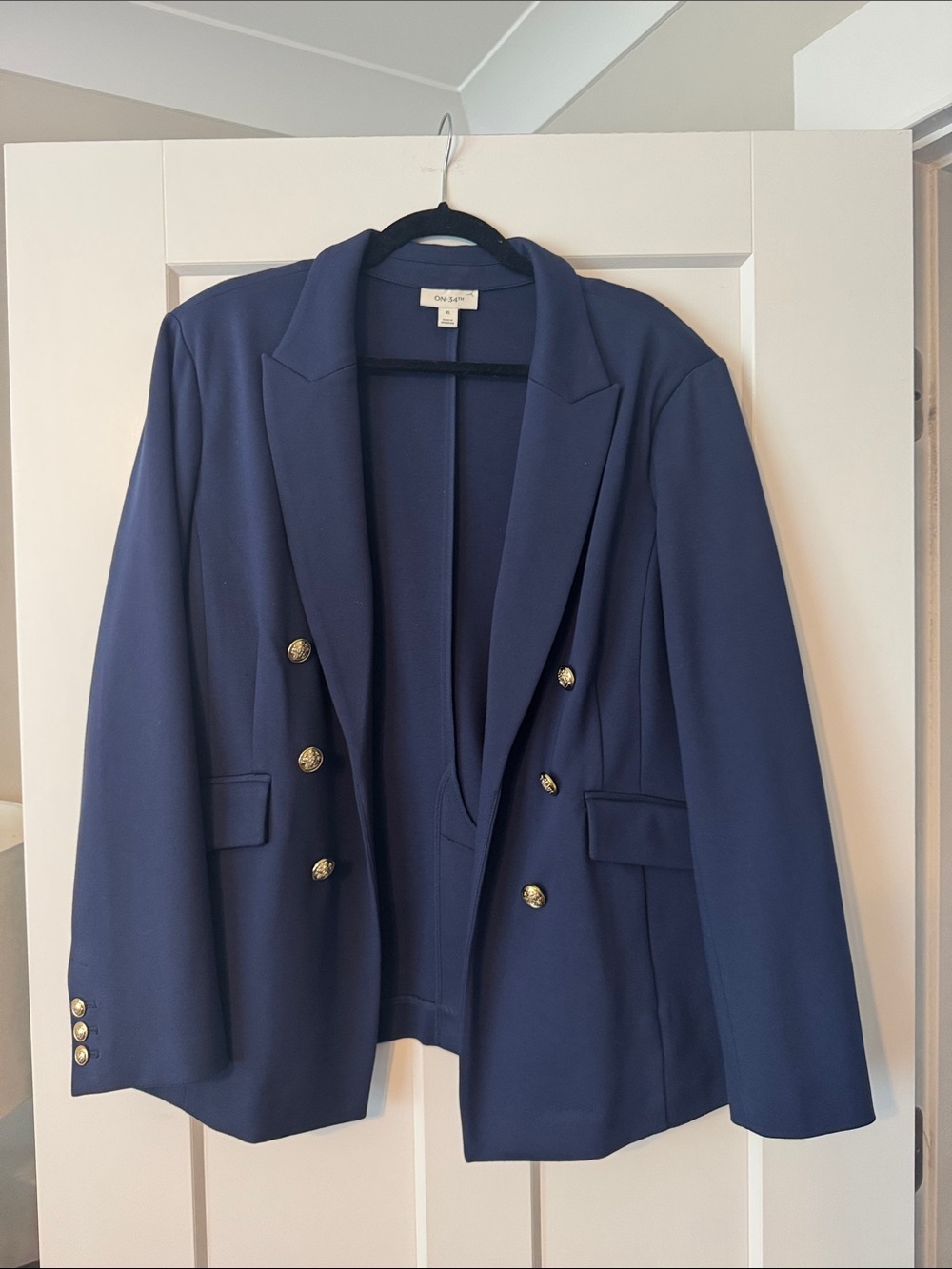 Women's Double-Breasted Navy Blazer with Gold Buttons